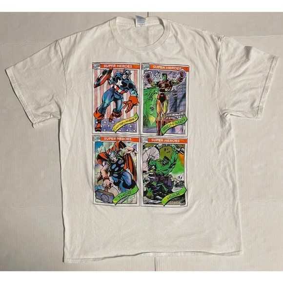 Marvel Comics Superheroes Captain America Iron Man Thor Hulk T-Shirt Sz L White  - Picture 1 of 8